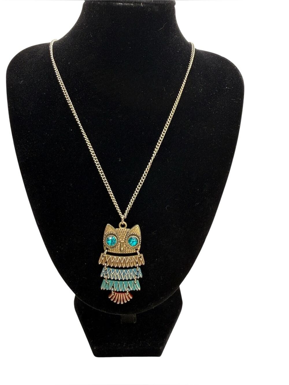 Francesca's Collection Gold Tone Owl Pendant Necklace with Turquoise Accents